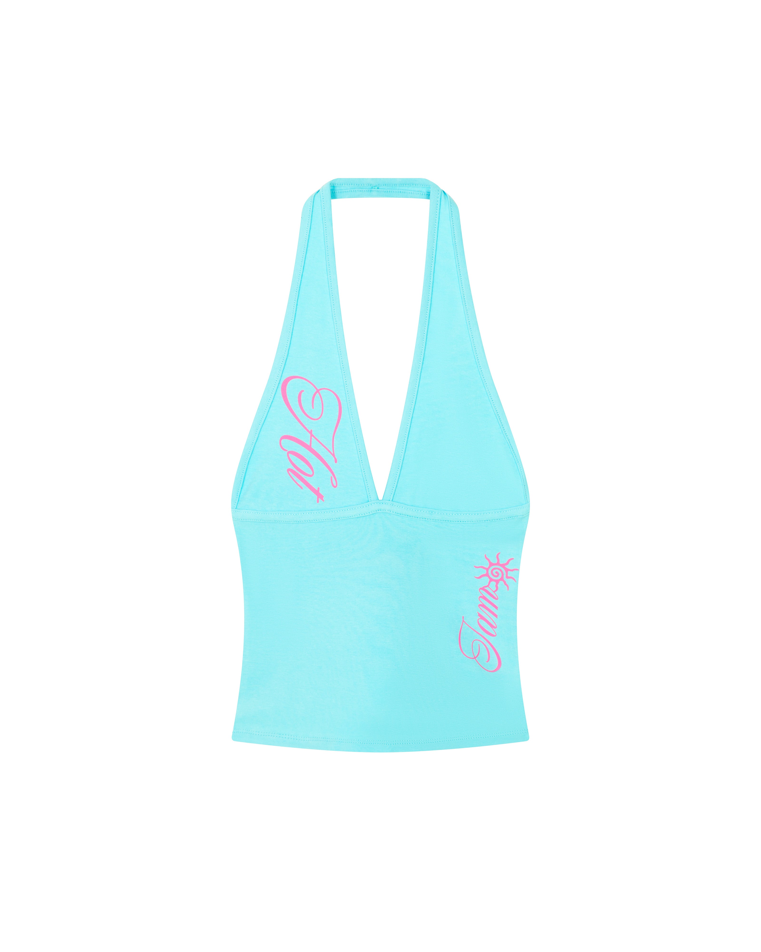 I AM HOT HALTER AQUA BLUE TANK TOP