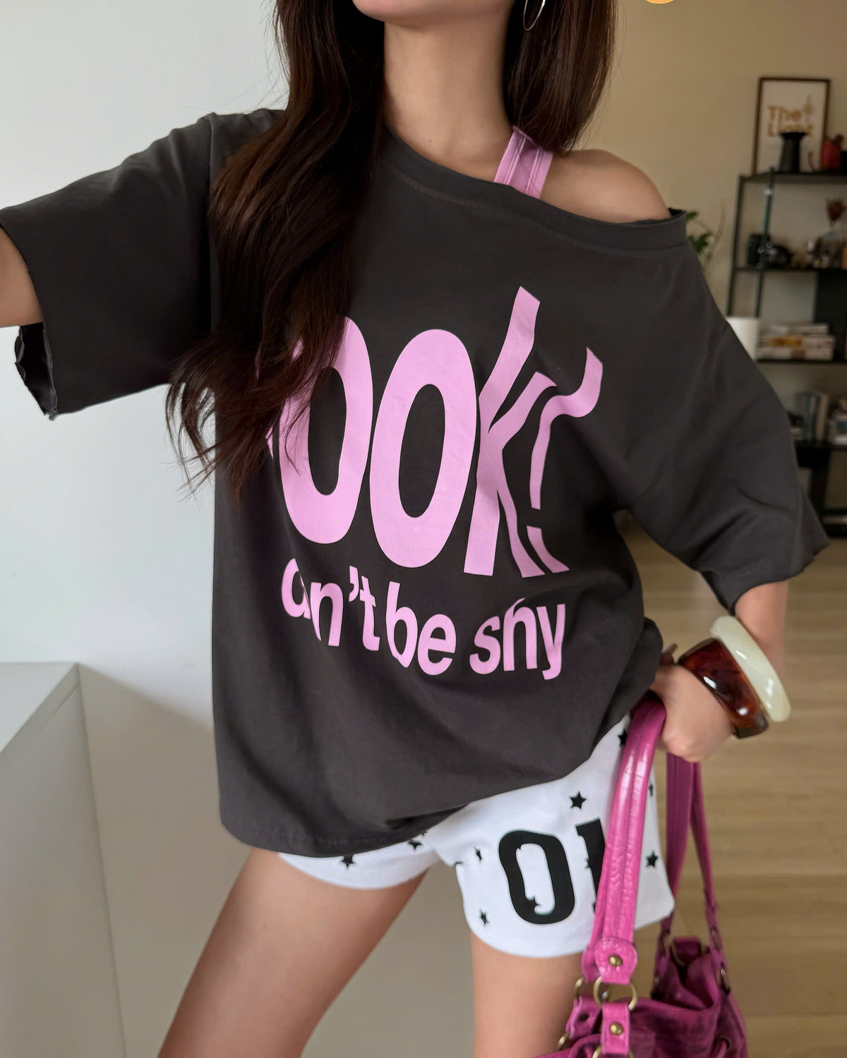 DON'T BE SHY TEE CHARCOAL