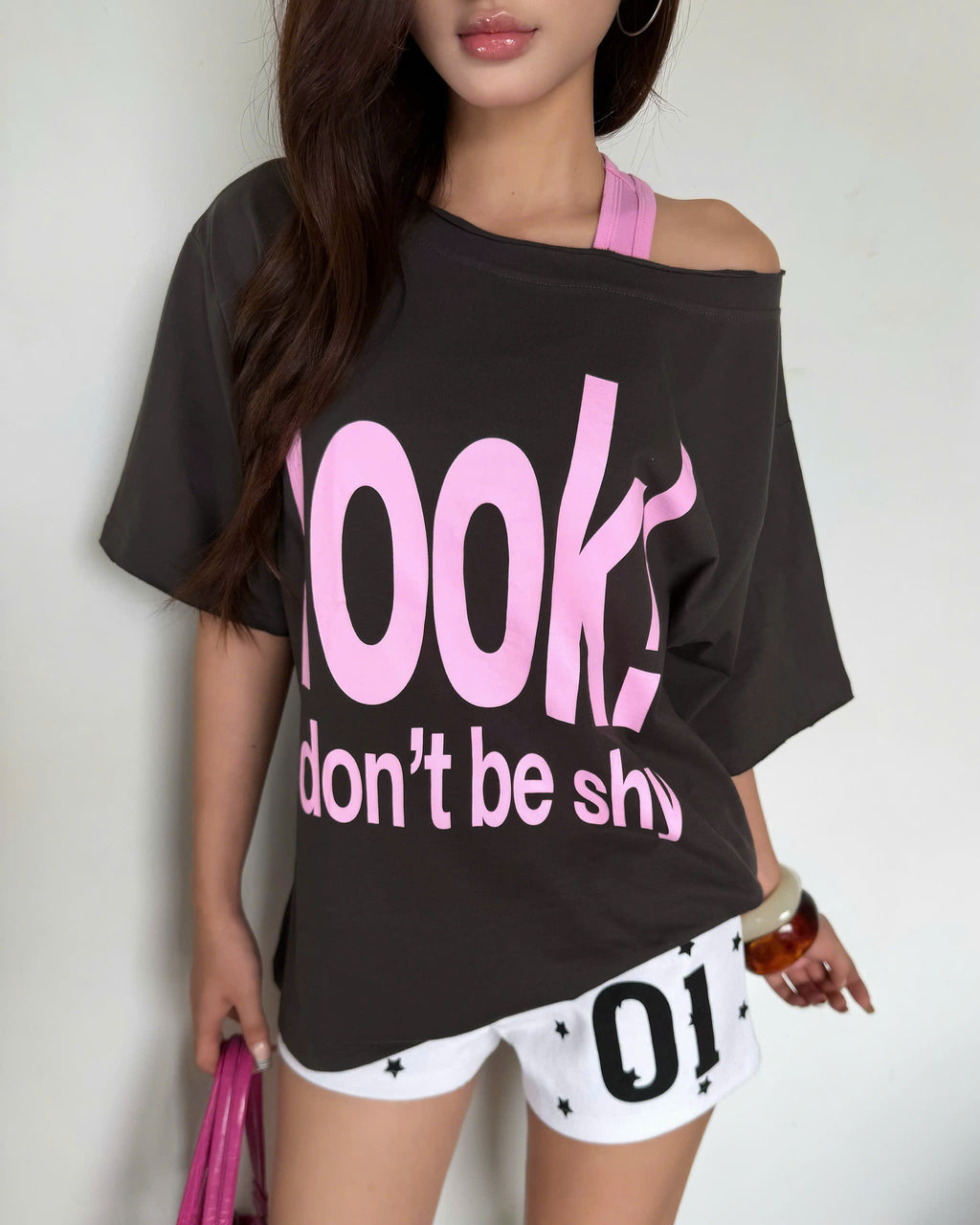 DON'T BE SHY TEE CHARCOAL